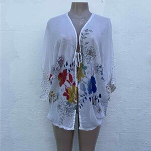 Johnny Was White Floral Cardigan